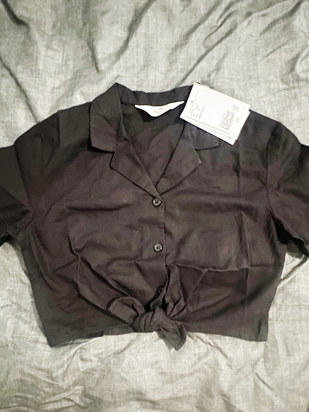 Kid’s Black Button-Front Tie-Hem Top